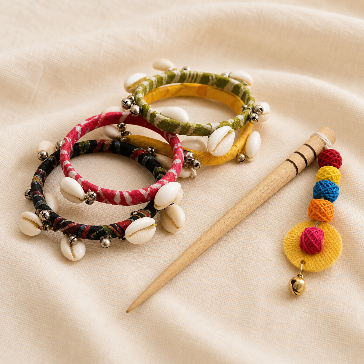Trishma handcrafted bangles and decorated hair stick